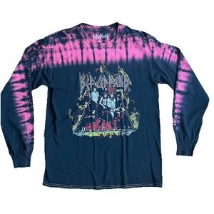 Def Leppard Long Sleeve Band T-Shirt Small Tie Dye Black Pink Rock Tour Metal